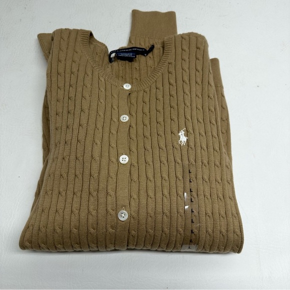 Ralph Lauren sport Tan Cable Knit Cardigan Sweater size L NWOT - Picture 9 of 9